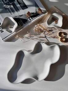 1PC 不对称弧形托盘硅胶模具 DIY 云朵托盘储物盘石膏模具家居装饰摆件环氧树脂模具工艺品生产铸造模具 - 白色 - 查看 8