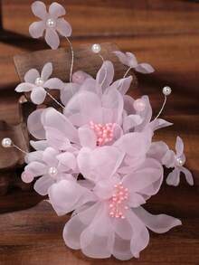 1 件手工雪纺白色花朵蕾丝发夹，新娘头饰配饰