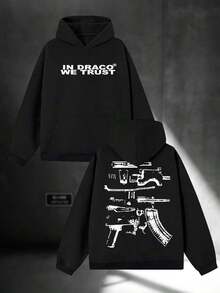 Men's Print  Casual Hooded Sweatshirt,In Men's Casual  Hooded Pullover Sweatshirt Is Suitable For Outdoor Sports And Is An Ideal Choice For Autumn And Winter Printing-Cotton Olyester Blend Tailoring Suitable For Men - 黑色 - 查看 1