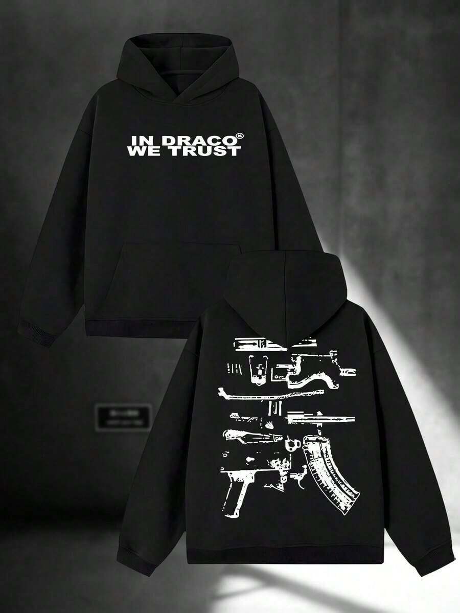 Men's Print  Casual Hooded Sweatshirt,In Men's Casual  Hooded Pullover Sweatshirt Is Suitable For Outdoor Sports And Is An Ideal Choice For Autumn And Winter Printing-Cotton Olyester Blend Tailoring Suitable For Men - 黑色 - 查看 1