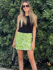 性感亮片迷你裙女时尚迷你裙派对俱乐部酒吧闪亮女士短裙女式短裙 - 綠色 - 查看 3