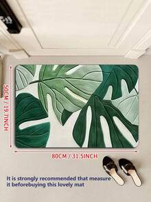 1 pieza Alfombra de baño con estampado de hojas verdes tropicales, alfombra de área pequeña adecuada para sala de estar, dormitorio, cocina, oficina, bañera, ducha, decoración de baño, superficie suave y esponjosa, para todas las estaciones, alfombra esponjosa, decoración del hogar encantadora. Ideal para decoración de baño o dormitorio, accesorios de baño, adecuado para decoración de entrada del hogar, decoración navideña, alfombra de cocina