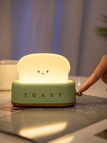 3000K USB Rechargeable Cute Toaster Shape LED Table Lamp, Heartwarming Decorative Table Lamp Toast Bread LED Night Light Creative Design Bread Night Light Suitable For Family Use Perfect Birthday Christmas Gift(Green/Orange/Pink) - Multicolor - View 8