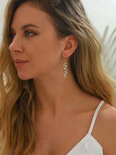 زوج من أقراط الشرابات الطويلة المصنوعة من الحجر الطبيعي/خرز الزجاج ذات التصميم البسيط الأنيق للنساء، مناسبة للارتداء في المناسبات والاستخدام اليومي