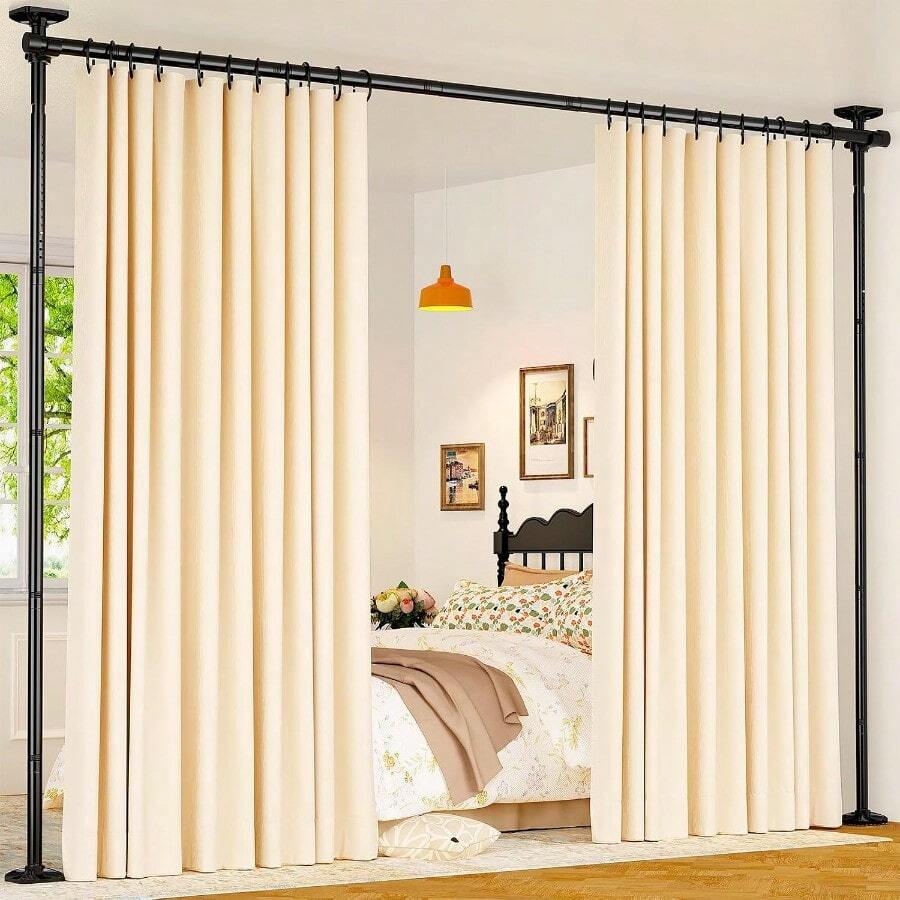 Room Divider For Room Separation Tension Curtain Rods No Drilling 410ft H 2870inch(W) Adjustable Temporary Privacy Wall Divider Heavy Duty Freestanding Space Partition Separator Black - màu đen - Xem 1