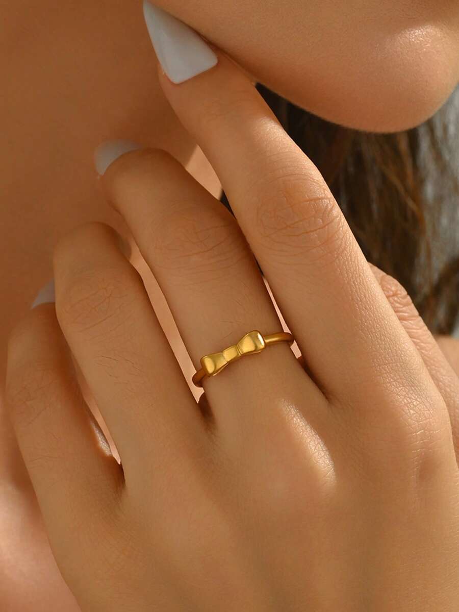 1枚18K镀金铜创意可爱蝴蝶结可调节开口戒指，温柔百搭优雅风格，适合女性日常佩戴、送女友礼物、社交场合佩戴。 - 甜美蝴蝶型戒指 - 查看 1