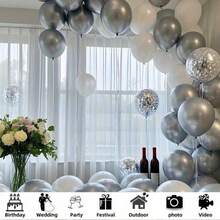 30pcs White Silver Glitter Balloon Arch Kit For Christmas Party Decor, Winter Wedding Background, New Year Eve Celebration, Elegant Halloween Party, Baby Shower Decorations, Anniversary Backdrop Supplies - 混合顏色 - 查看 5