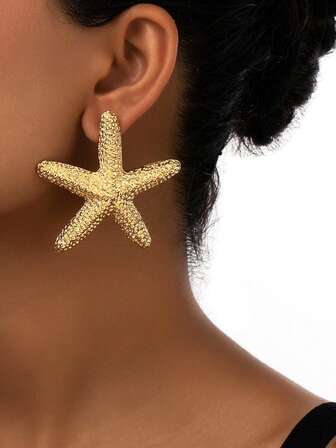 1 Pair Minimalist Exaggerated Starfish Stud Earrings, Suitable For Women Party Wear