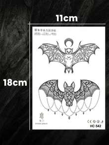 1pc Bat Chain Print Pattern Temporary Tattoo, Herbal Semi-Permanent Tattoo Sticker, Lasting 2 Weeks Without Reflection - Black - View 4