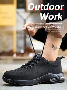 Chaussures de légères pour hommes, chaussures de sport de travail, anti-perforation, embout en acier anti-dérapant, semelle en EVA respirante, convient pour les sites de construction industriels, ainsi que pour les sports, la randonnée, la construction, l'escalade, le jardinage, l'entrepôt, l'entretien quotidien, etc. pour les femmes. Une chaussure de travail et de formation pratique, fiable et durable. (Conseil de taille : taille petite, il est suggéré de commander une taille au-dessus) - Noir - Voir 5