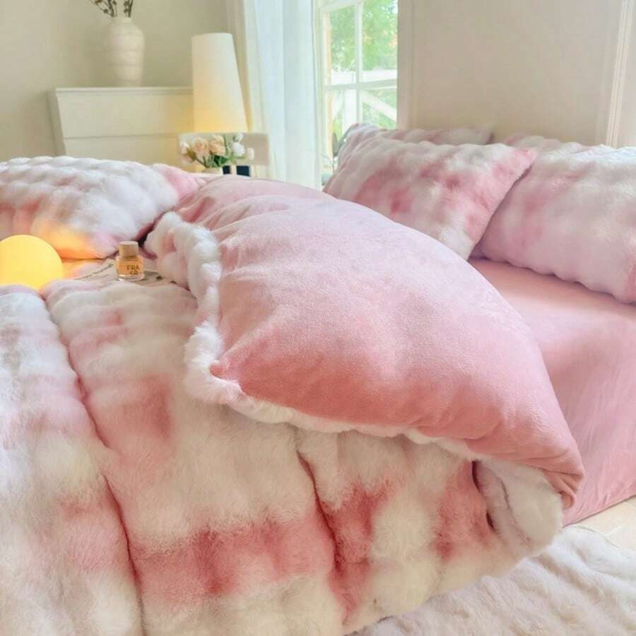1pc Thickened Plush Duvet Cover, Faux Rabbit Fur Soft & Fluffy Single Duvet Cover, Without Pillow Case, Soft & Comfortable, Machine Washable, Suitable For Bedroom, Dorm, Autumn/Winter - Pink - View 1