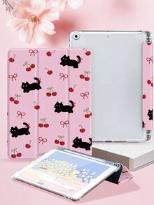 Funda protectora de tableta con patrón de dibujos animados de cereza y perro, compatible con iPad 9.7/10.2/10.5/10.9/12.9/Pro 11, 10.a generación, compatible con Samsung Galaxy Tab S6 Lite 10.4 pulgadas, compatible con Kindle Paperwhite 12.a generación 2024, Kindle (11.a generación) lanzamiento 2022, Kobo Clara Color, protección antirrotura suave, soporte inteligente/activación/suspensión automática