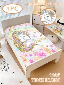 1 Peça Lençol com Tema de Unicórnio, 110g, Lençol Infantil, Lençol de Bebê com Recorte, Lençol Estampado em 3D com Fibra Ultra-Fina 100% Lavada em Água (1 Lençol, Sem Material de Enchimento), Adequado para Quarto de Crianças, Cama de Soneca em Creche, Berço de Bebê e Pré-Escola (Altura Lateral do Lençol 15cm)
