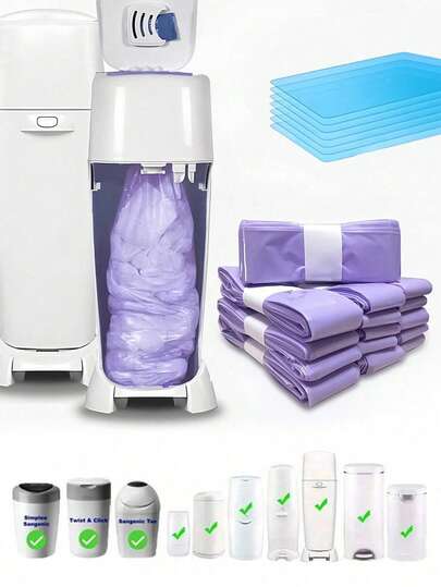 1 pieza/2 piezas/4 piezas/6 piezas/8 piezas/10 piezas Bolsas de eliminación de pañales moradas, adecuadas para Twist & Click, Tommee Tippee, Sangenic SimpIee, Angelcare, Genie, Munchkin y otras marcas, bolsas de basura para pañales a prueba de olores, bolsas de almacenamiento de pañales con aroma gruesas