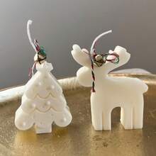 2 pièces Moule de bougie en forme d'arbre de Noël et de renne, fournitures artisanales pour la fabrication de bougies, moules de décoration pour la maison pour la cire, la résine, le plâtre, le silicone