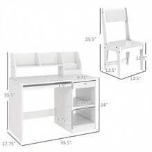 Compact Study Set With Storage - White MDF Desk & Chair Combo For Creative Workspace