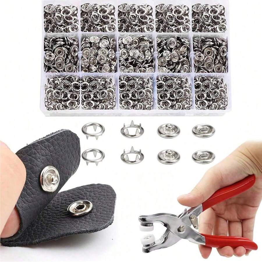 400pcs Metal Snap Buttons, 100sets 5-Prong Snap Fastener Plier Tool With Box, Snap Fastener Plier Tool For Clothing Leather Handcraft Sewing Metal Claw Snap