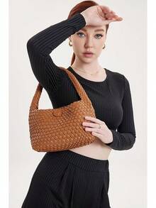 Woven Women's Bags, Vegan Leather Summer Beach And Travel Retro Chic Shoulder Bags - 棕色 - 查看 3