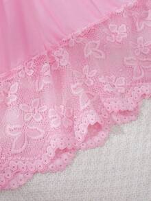 1pc Plus Size Sexy Deep V Lace Mesh Nightgown + 1pc Panty Set