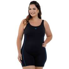 Nexis Maiô Macaquinho Plus Size Perninha Natação De Hidroginástica - Preto/Turquesa - Visão 3