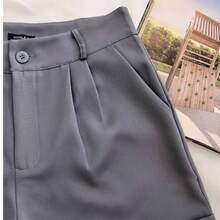 Women's Tailored Shorts With Buttons - Grey - View 3