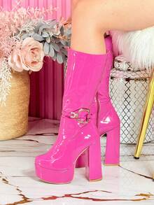 Women Mid-Calf Boots - Hot Pink - View 5