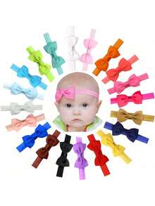 20 piezas Diademas con moño de satén para niñas bebés, adecuadas para bebés, niños pequeños, niños, recién nacidos, regalo del Día de San Valentín - Multicolor - Ver 8