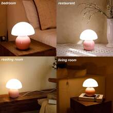 Small Mushroom Lamp,USB-Plug In Bedside Table Lamps With 3-Temperature LED Bulb Dimmable,Unique Cute Aesthetic Home Decor For Living Room,Bedroom, Modern Ceramic Base Glass Lamp - 菇 - 查看 9