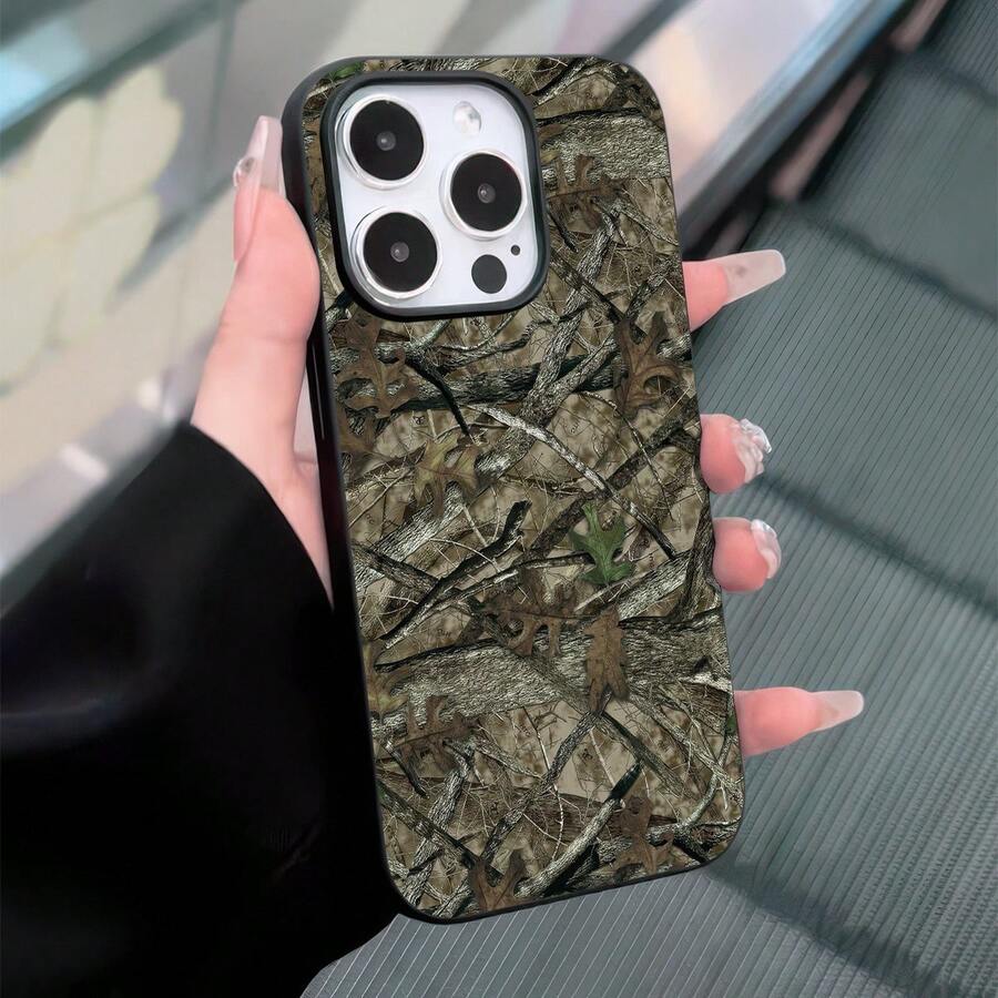 Camouflage Pattern Design, Imitation Liquid Mobile Phone Case, Large Hole Ultra-Thin Skin-Friendly Feel Shell, Suitable For IPhone 11/11pro/11promax/12/12pro/12promax/13/13pro/13promax/14/14plus/14pro/14promax/15/15plus/15pro/15promax/16/16plus/16pro/16promax, Fashionable And Durable, Anti-Fall Protective Cover - 黑色 - 查看 1