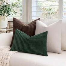 1/2pcs Halloween Brown Corduroy Striped Pattern Decorative Throw Pillow Cover, Sofa Cushion Cover, Office, Living Room - Brown - View 7