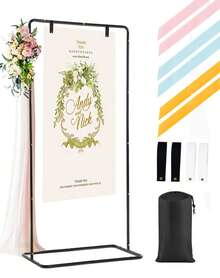 Wedding Welcome Sign Stand,Black Adjustable Wedding Sign Holder With Leather Hanging Straps, 69inch Seating Chart Stand For Party,Bride Shower,Graduation Ceremony,Mother's Day Decorations - 黑色 - 查看 12