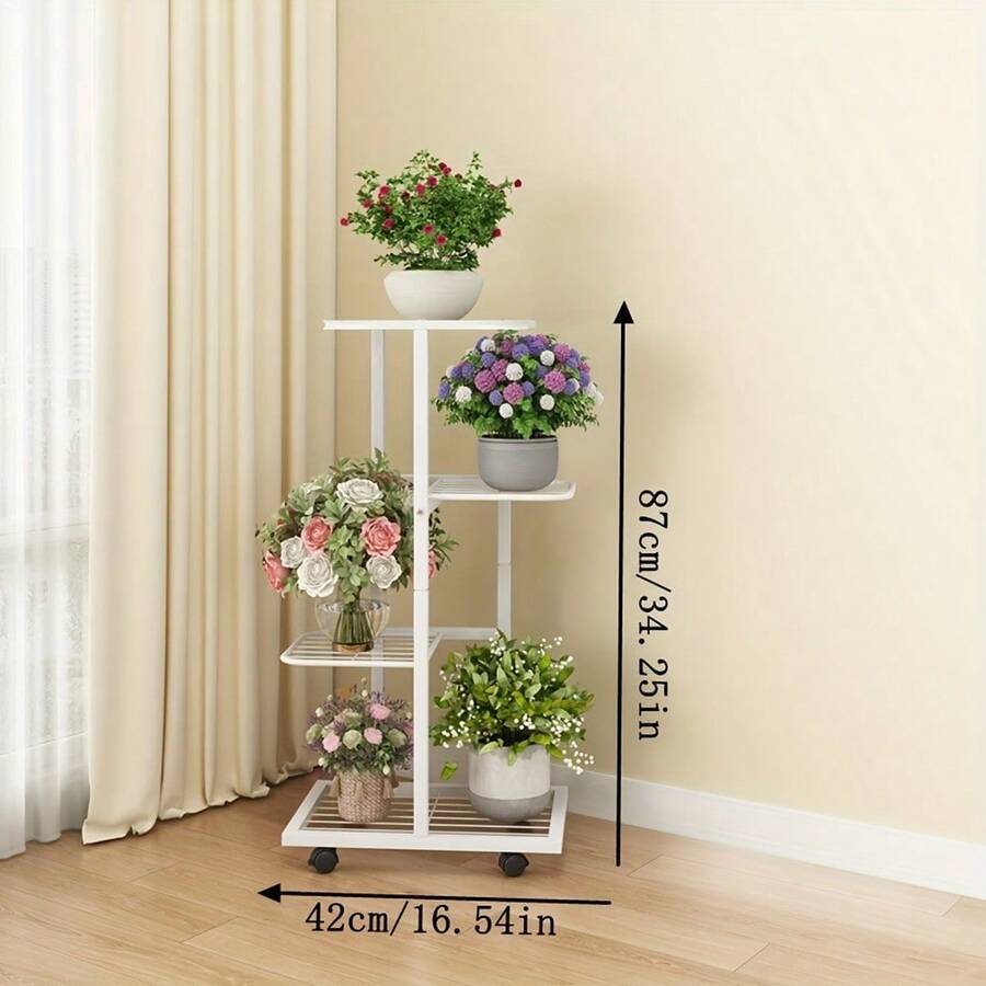 3/4/5 Tier Metal Flower Stand With Wheels | Decorative Rack, Storage Rack, Living Room/Balcony Flower Stand, Holds Up To 5 Potted Plants - Multicolor - View 1