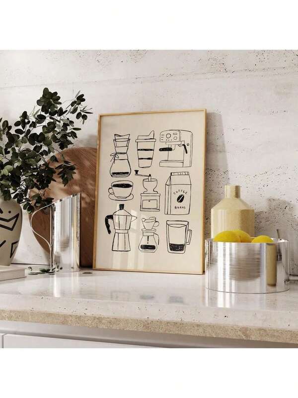 1pc, Canvas Hanging, Framed Decorative Painting, Poster, Wall Art, Coffee, Chic Minimalist Coffee Bar Canvas Art - Wall Decor For Kitchen, Living Room, Etc - Perfect Gift For Foodies Gifts Birthday Graduation Kitchen Decor
