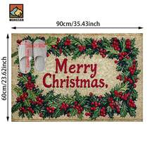 1 pieza Alfombra antideslizante para baño con diseño de bayas de acebo navideño, hecha de material de cachemir sintético con decoración esponjosa, adecuada para baños, entradas, cocinas y otras ocasiones. Se puede lavar a máquina. Es una decoración festiva y se puede regalar.