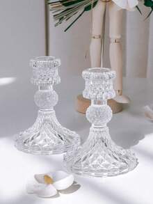 1pc/2pcs Conical Glass Candle Holder, Fits 0.8" Candles, 4" High Glass Decorative Stand, Center Piece Decor For Dining Table, Wedding, Restaurant, Party - Multicolor - View 1