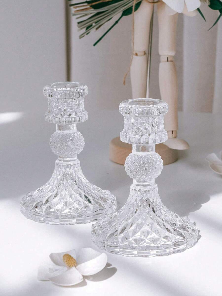1pc/2pcs Conical Glass Candle Holder, Fits 0.8" Candles, 4" High Glass Decorative Stand, Center Piece Decor For Dining Table, Wedding, Restaurant, Party - Multicolor - View 1