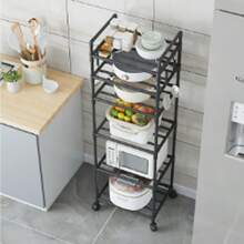 1件装多层厨房收纳架大容量落地多层家用微波炉架多功能储物架加厚烤箱碗架可拆卸移动适用于厨房、卧室、浴室、门厅等 - 黑色 - 查看 10