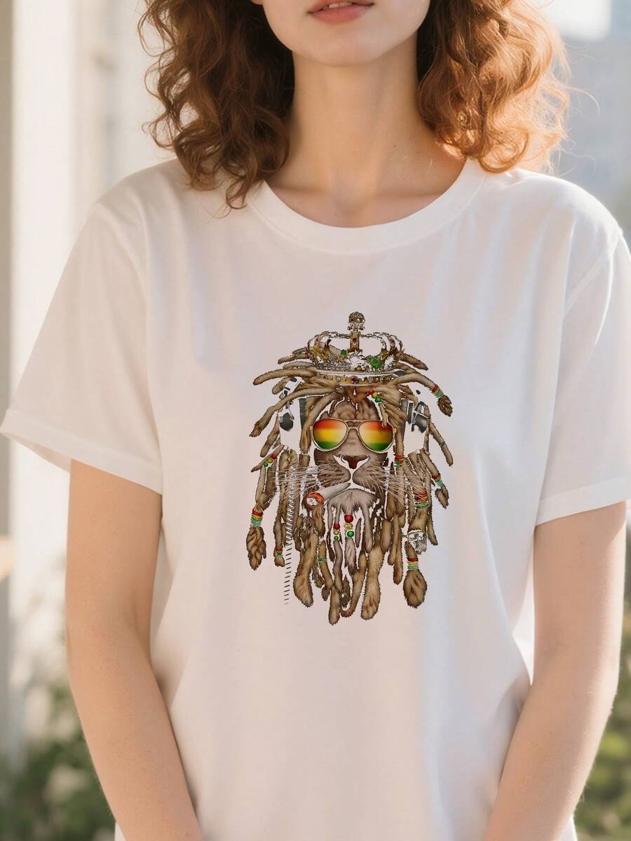 Rastafarian-Clothing-And-Reggae-Apparel-With-Reggae-Lion-T-Shirt - White - View 1