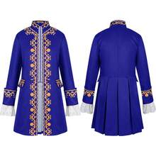 COS Men's Medieval Long Sleeve Stand Collar Jacket, Evening Suit, Men's Fancy Dress Outfit, Performance Costume - Blue - View 2
