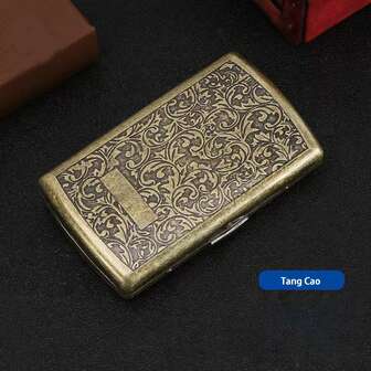 Bronze Colored Cigarette Box 12 Pack Portable Carved Men's 12 Pack Flip Metal Pressure Resistant Cigarette Box Wholesale