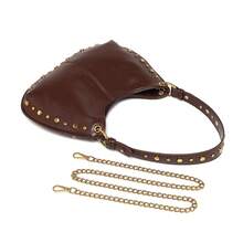 Bolso bandolera de silla de montar con remaches ajustable para mujer de talla grande y estilo punk - Café integral - Ver 7