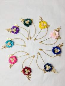 1 pieza Broche unisex, estilo coreano con flor de tela tipo margarita o crisantemo, alfiler de suéter, cadena de solapa con borla y aguja larga - Multicolor - Ver 13