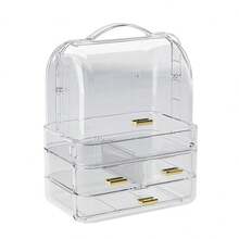 NetHong Cosmetics Storage Box With Lid And Handle Large Makeup Organizer Box Drawers For Skincare Display Cases Countertop, Bathroom - Transparent (Type B) - View 7