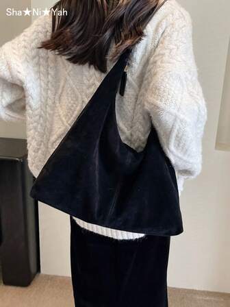 Retro sammet stor kapacitet casual axelväska, lapptäcke färgblocksväska, elegant mångsidig pendlarväska för kvinnor