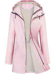 UNIQUEBELLA Rain Jackets For Women Waterproof, Raincoat Long Hooded Rain Coats Outdoor Windbreaker Trench Coat - 粉紅色羊毛 - 查看 1