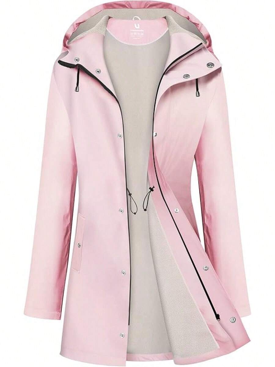 UNIQUEBELLA Rain Jackets For Women Waterproof, Raincoat Long Hooded Rain Coats Outdoor Windbreaker Trench Coat - 粉紅色羊毛 - 查看 1