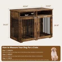Furniture Dog Crate For 2 Dogs, 41 Inch Dog Kennel Furniture With Removable Divider And Shelf Storage, Wooden Dog Crate For Small/Medium Dogs, White/ Brown/ Gray - 棕色 - 查看 2