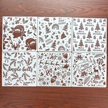 4/6pcs Christmas Snowflake Texture Hollow Painting Template, Christmas Leaves, Bells, Candy Canes, Flowers Stencils For Christmas Decoration On Wood, Glass, Fabric, Paper, Plastic, Reusable And Washable - White - View 12