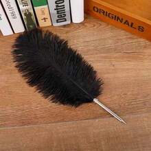 1pc Retro Feather Pen, Soft & Fluffy Wedding Signature Feather Pen, Western Style Wedding Guest Book Signing Pen, Suitable For Office, Wedding, Bride Party Supplies