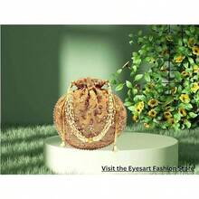 Women's Velvet Embroidered Potli Bag Purse Pouch Drawstring Bag Golden Work Wedding Gift For Women-2025 - 奶油 - 查看 4